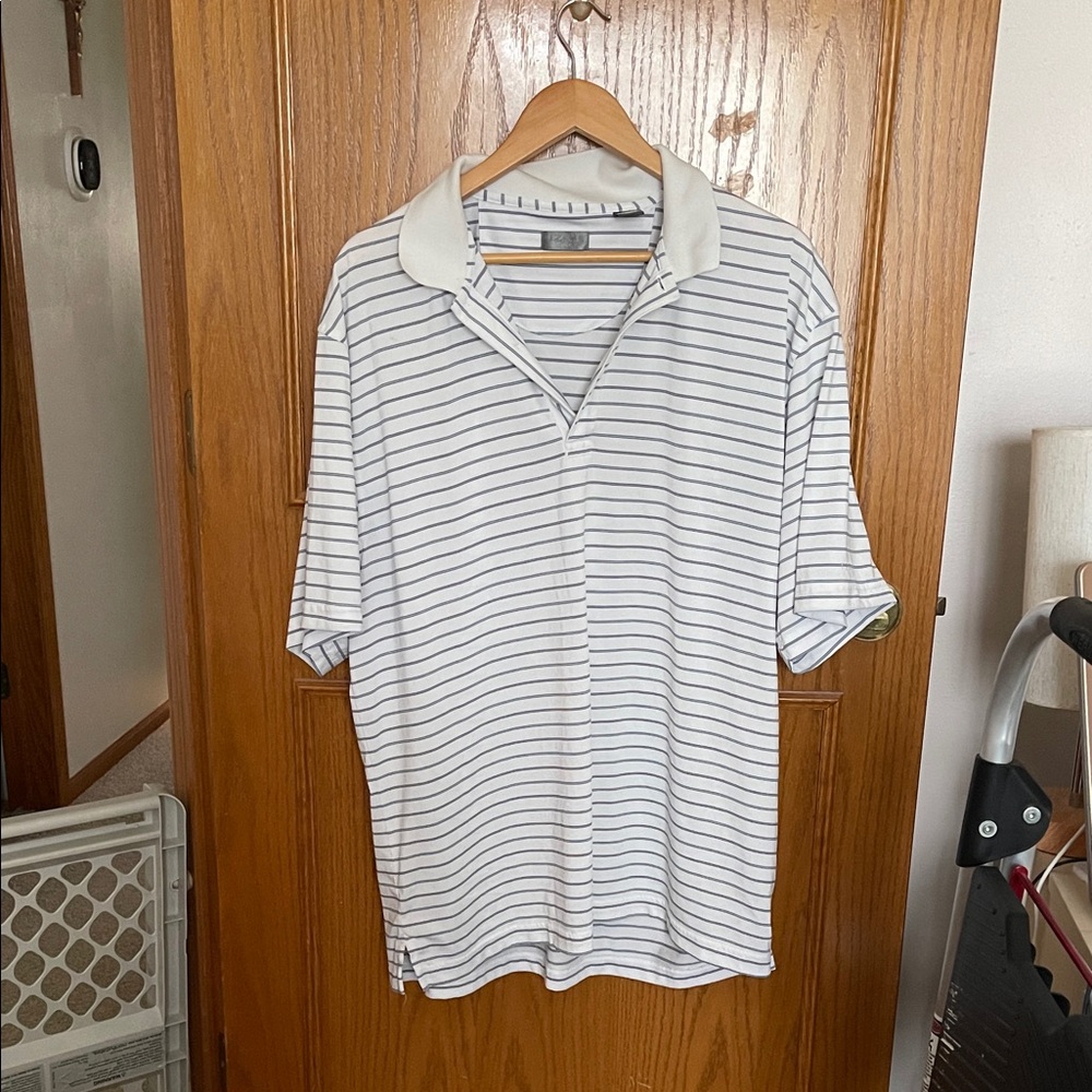 Izod White and Black Striped Polo Shirt
